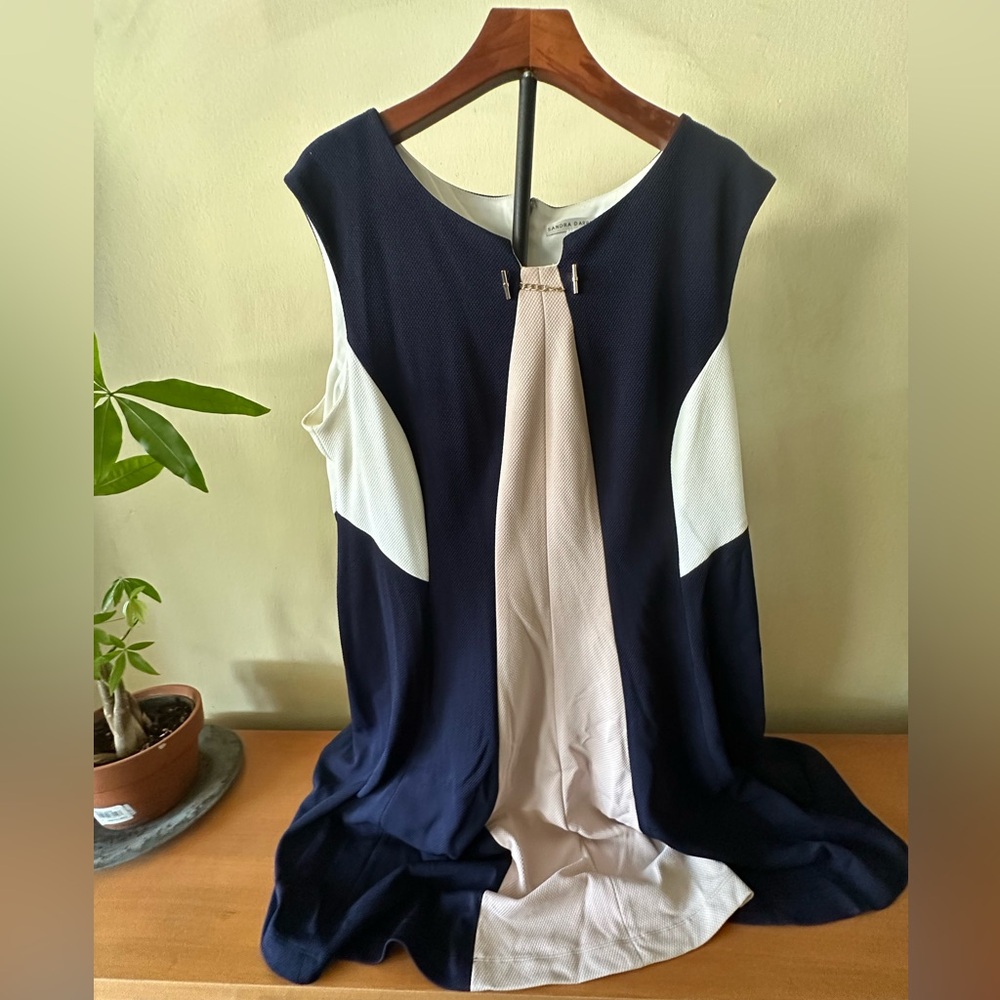 Sandra Darren Navy and Cream Dress